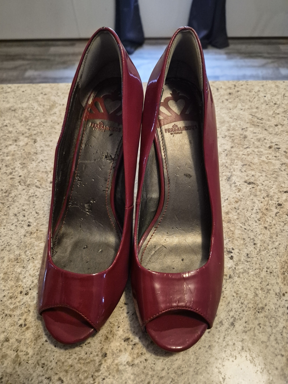 Fergalicious Women's Burgundy Peep-Toe Pumps